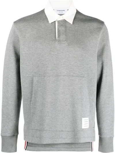 Thom Browne Logo-patch Rugby Polo Top In Grey