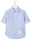 Thom Browne Logo-patch Short-sleeve Shirt In Blue
