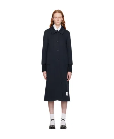 THOM BROWNE LOGO-PATCH SINGLE-BREASTED COAT