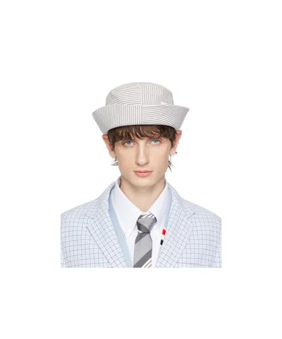 Thom Browne Logo-patch Striped Bucket Hat In White