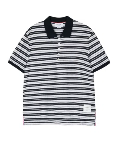 Thom Browne Logo-patch Striped Polo Shirt In Blue