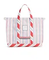 Thom Browne Logo Patch Striped Tote Bag In White