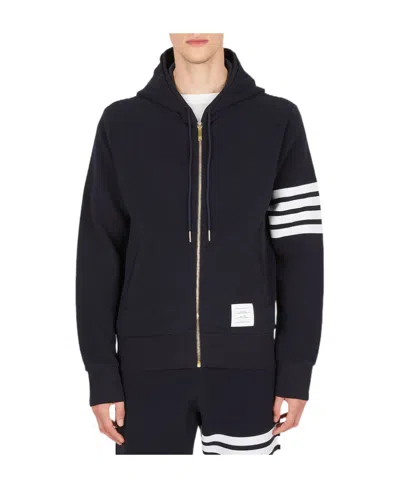 Thom Browne Logo-patch Zip-up Hoodie In Blue
