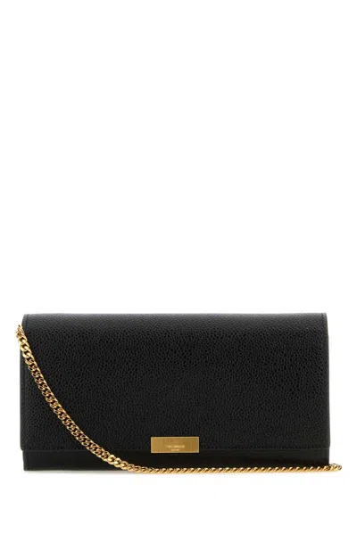 Thom Browne Logo Plaque Foldover Top Clutch Bag In Black