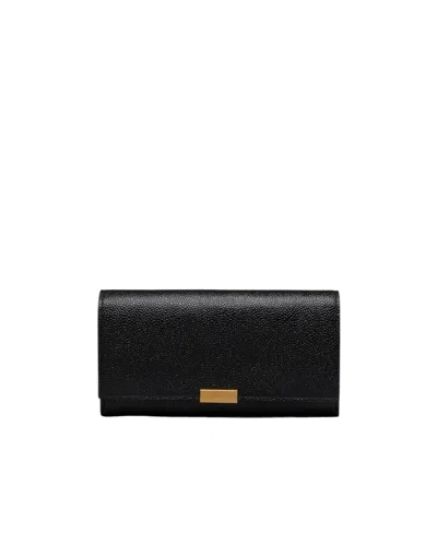 Thom Browne Logo Plaque Foldover Top Clutch Bag In Black