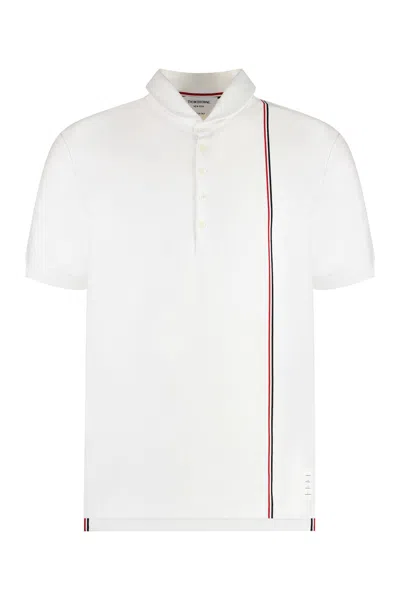 Thom Browne Logo Print Cotton Polo Shirt In White