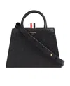Thom Browne Logo Print Grained Leather Tote Bag In Black