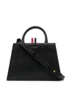 Thom Browne Logo Print Grained Leather Tote Bag In Black
