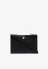 Thom Browne Logo Print Pebbled Leather Crossbody Bag In Black