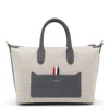 Thom Browne Logo Printed Zipped Tote Bag In Natural