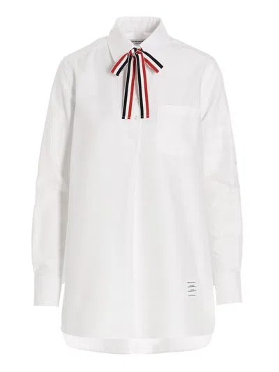 THOM BROWNE LOGO PUSSY BOW BLOUSE