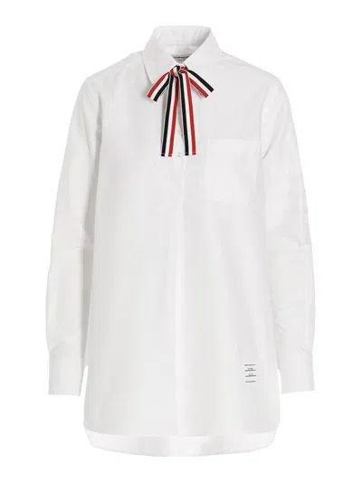 THOM BROWNE LOGO PUSSY BOW BLOUSE