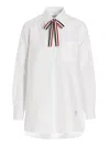 Thom Browne Pussy Bow Cotton Blouse In White