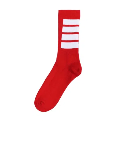 Thom Browne Logo Socks In Red