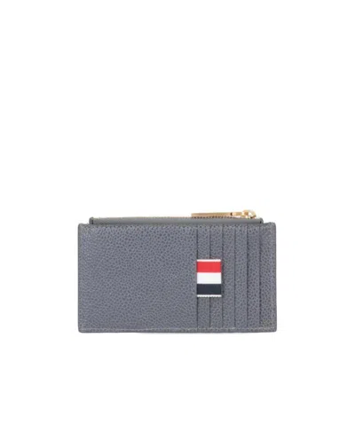 Thom Browne Logo Stripe Card Bag In Gray