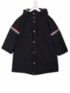 Thom Browne Logo-stripe Hooded Coat In Blue