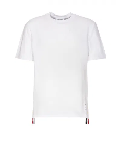 Thom Browne White Cotton T-shirt With Tricolor Stripe Detail