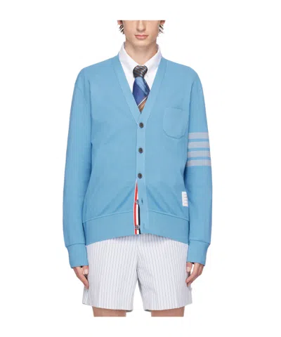 Thom Browne Logo Striped Cardigan In Blue