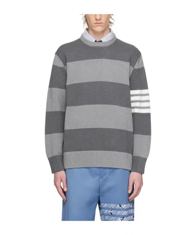 Thom Browne Logo Striped Sweater In Gray
