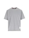 Thom Browne Grey Crewneck T-shirt With Logo Patch On The Front And Striped Detail On The Rear In Cotton Man