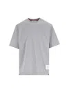 Thom Browne Grey Crewneck T-shirt With Logo Patch On The Front And Striped Detail On The Rear In Cotton Man