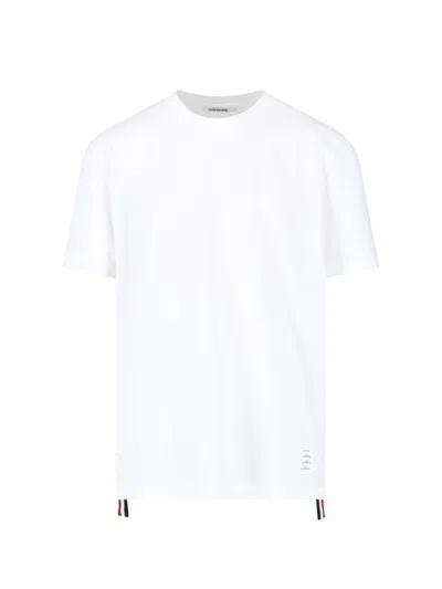 Thom Browne White Cotton T-shirt With Tricolor Stripe Detail