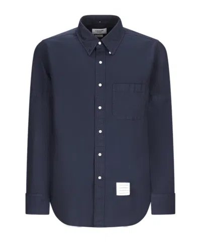 Thom Browne Logo-tag Cotton Shirt In Blue