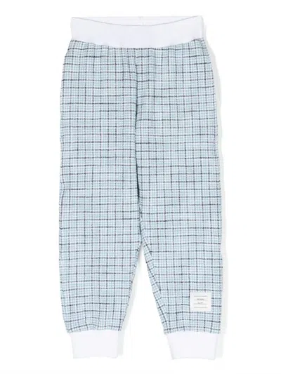 Thom Browne Kids' Logo-waistband Tweed Track Pants In Blue