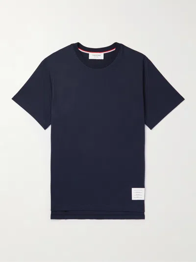 Thom Browne Relaxed Fit Ss Tee With Side Slit In Medium Weight Jersey In Blue