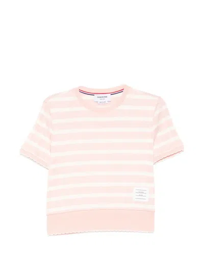 Thom Browne Logo-patched Striped T-shirt In Pink