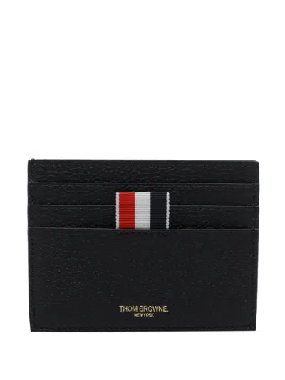 Thom Browne Logo-print Pebbled-leather Card Holder In Black