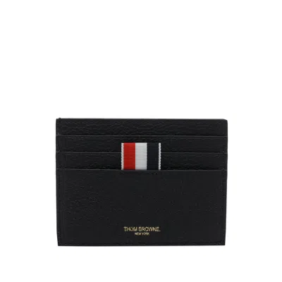 Thom Browne Logo-print Pebbled-leather Card Holder In Black