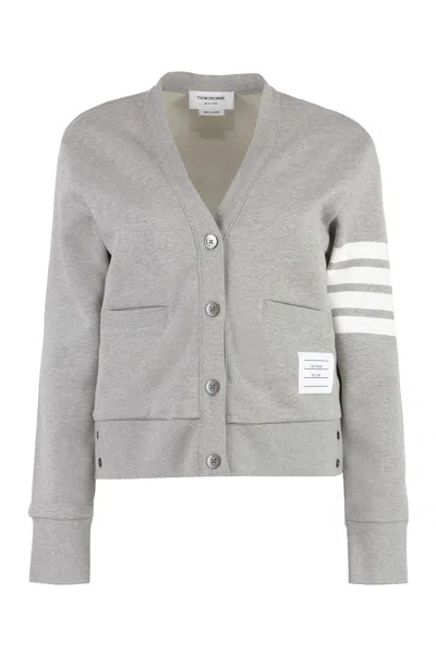 Thom Browne 4-bar Stripe V-neck Knitted Cardigan In Gray