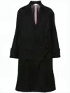 Thom Browne Long Black Wool Coat With Tailored Silhouette And Tricolor Accents In Black