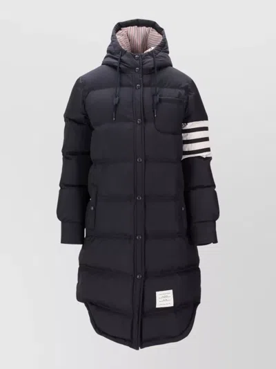 Thom Browne Long Hooded Down Shirtdress Striped Sleeves In Blue