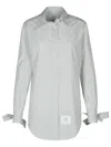 Thom Browne Silk Blend Long Shirt With Striped Pattern In Grey