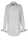 Thom Browne Silk Blend Long Shirt With Striped Pattern In Grey