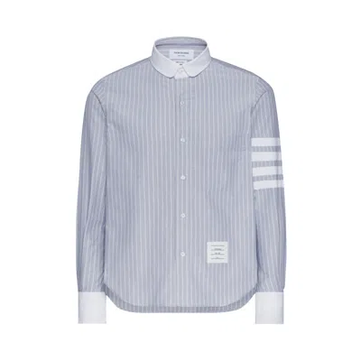 Pre-owned Thom Browne Long-sleeve 4 Bar Shirt With Combo Collar/cuffs/seamed 'blue' | Men's Size 3