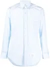 Thom Browne Button-down Shirt With Curved Hem And Pocket In Blue