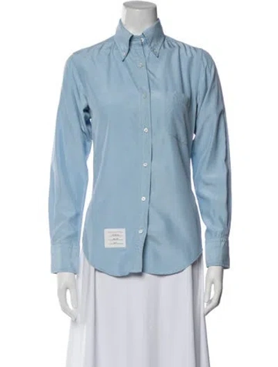 Pre-owned Thom Browne Long Sleeve Button-up Top In Blue
