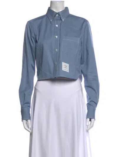 Pre-owned Thom Browne Long Sleeve Button-up Top In Blue