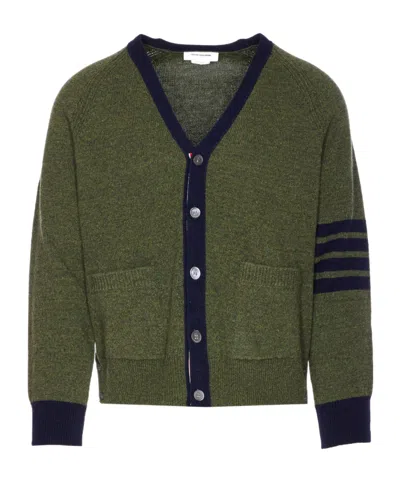 Thom Browne Iii V-neck Striped Cardigan Sweater In Green