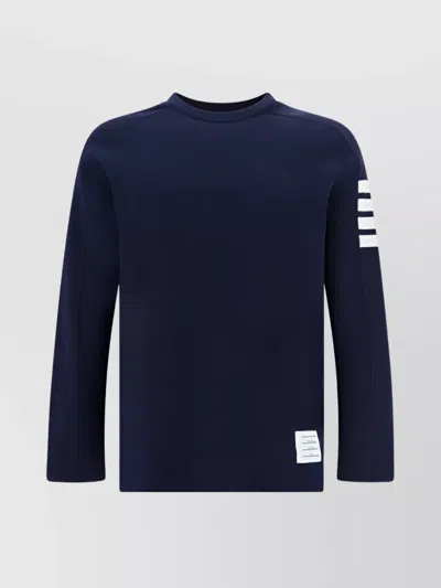 Thom Browne Long Sleeve Cotton Crew Neck Sweater In Blue