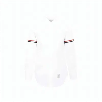 Thom Browne Button-down Collar Grosgrain-trimmed Cotton-poplin Shirt In White