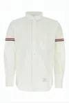 Thom Browne Long-sleeve Cotton Shirt With Striped Sleeve Accents In White