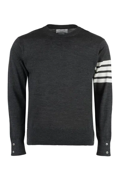 Thom Browne Long Sleeve Crew-neck Sweater In Grey