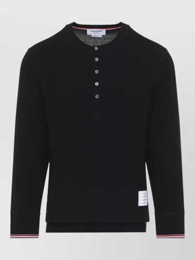 Thom Browne Long Sleeve Henley Shirt Crew Neck Buttons In Multi