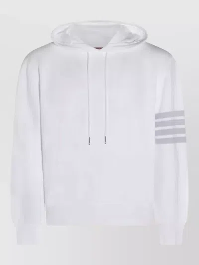 Thom Browne Long Sleeve Hooded Pullover Stripe Detail In White