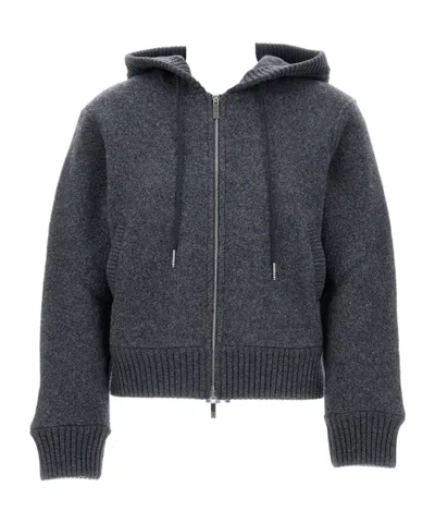 THOM BROWNE THOM BROWNE ZIP-UP DRAWSTRING KNITTED HOODIE