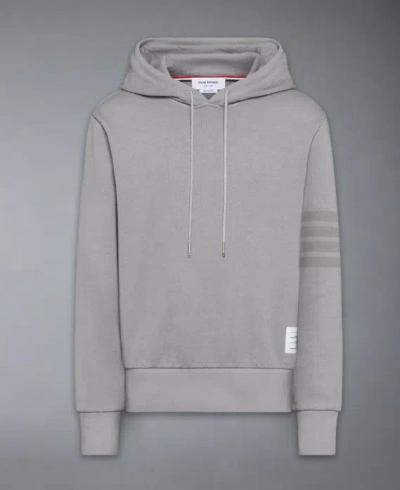 Thom Browne Long Sleeve Hoodie Pullover W/ Overdyed 4 Bar In Solid Loopback In Gray